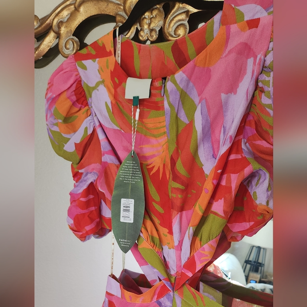 Farm Rio Colorful Leaves Midi Dress - Picture 14 of 14